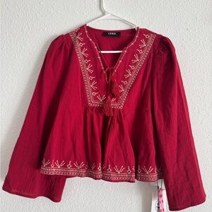 Cider Red Embroidered Women's Top